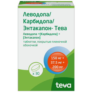 Леводопа/Карбидопа/Энтакапон-Тева 150мг+37.5мг+200мг таб ппо №30 Купить Леводопа/Карбидопа/Энтакапон-Тева 150мг+37.5мг+200мг таб ппо №30