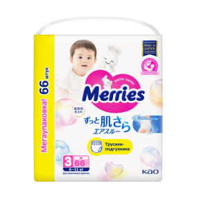 Merries 66 шт трусики-подгузники 6-11 кг р. M Купить Merries 66 шт трусики-подгузники 6-11 кг р. M