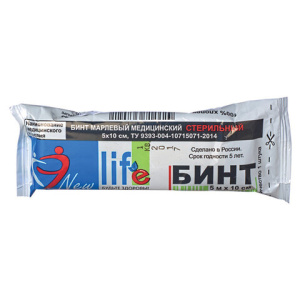New Life 5 м х 10 см бинт стерильный плотность 30 г / м2 Купить New Life 5 м х 10 см бинт стерильный плотность 30 г / м2