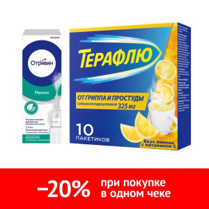 Набор Терафлю 10 шт пор лимон + Отривин Ментол 0,1 % 10 мл спрей Купить Набор Терафлю 10 шт пор лимон + Отривин Ментол 0,1 % 10 мл спрей