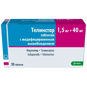 Телинстар 1,5 мг + 40 мг 30 шт таблетки с модифицированным высвобождением Купить Телинстар 1,5 мг + 40 мг 30 шт таблетки с модифицированным высвобождением