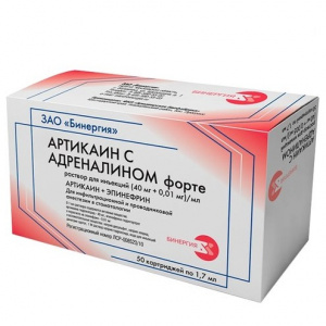 Артикаин с Адреналином Форте р-р д/ин 40мг+0,01мг/мл 1,7мл №50 Купить Артикаин с Адреналином Форте р-р д/ин 40мг+0,01мг/мл 1,7мл №50