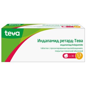 Индапамид Ретард-Тева таб с пролонг высв ппо 1,5мг №30 Купить Индапамид Ретард-Тева таб с пролонг высв ппо 1,5мг №30