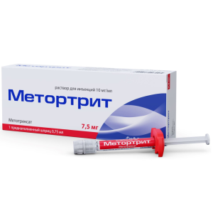 Метортрит раствор д/ин 10мг/мл шпр с игл 0,75мл №1 Купить Метортрит раствор д/ин 10мг/мл шпр с игл 0,75мл №1