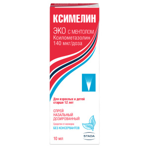 Ксимелин Эко спрей назальный дозированный 140мкг/доз 60ДОЗ 10мл с ментолом Купить Ксимелин Эко спрей назальный дозированный 140мкг/доз 60ДОЗ 10мл с ментолом