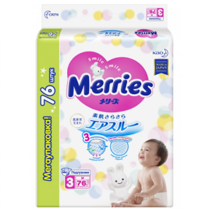 Merries подгузники р.M №76 6-11кг Купить  Merries подгузники р.M №76 6-11кг