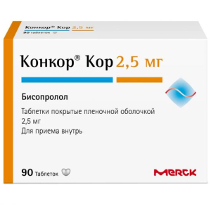 Конкор Кор 2,5 мг 90 шт таблетки покрытые пленочной оболочкой Купить Конкор Кор 2,5 мг 90 шт таблетки покрытые пленочной оболочкой