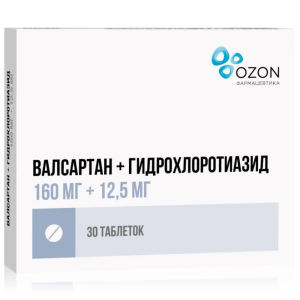 Валсартан+Гидрохлортиазид таб ппо 160мг+12,5мг №30 Купить Валсартан+Гидрохлортиазид таб ппо 160мг+12,5мг №30