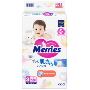 Купить  Merries 56 шт подгузники для детей размер M (6-11 кг)
